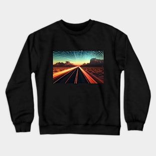 Star Trails and Speeding Lights on a Desert Road at Sunset Crewneck Sweatshirt